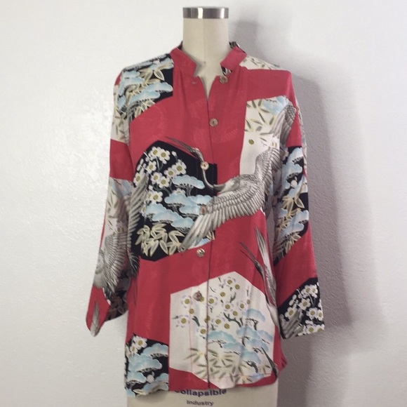 Citron Silk Japanese Print Shirt M - Picture 1 of 6